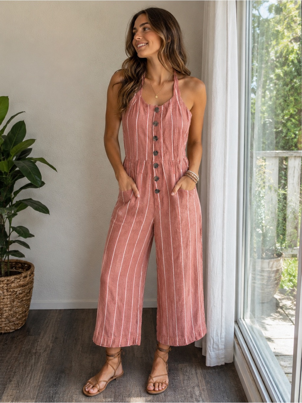 Billabong Women’s Jumpsuit Striped Coral Size 8